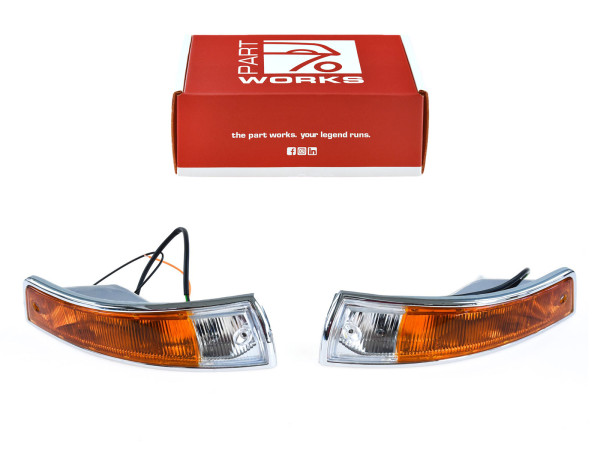 Indicator for PORSCHE 911 F SWB up to -'68 glass + housing FRONT ORANGE-WHITE L+R