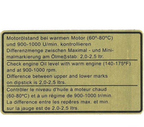 Segnale adesivo livello olio motore per PORSCHE 911 F/G fino al -'80