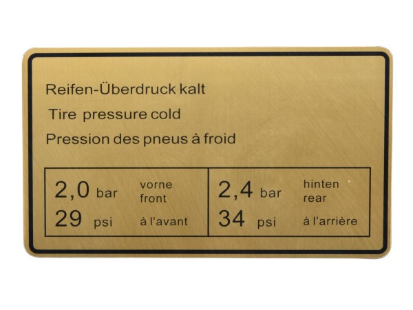 Adesivo pressione pneumatici per PORSCHE 911 G '72-'89 Adesivo SC