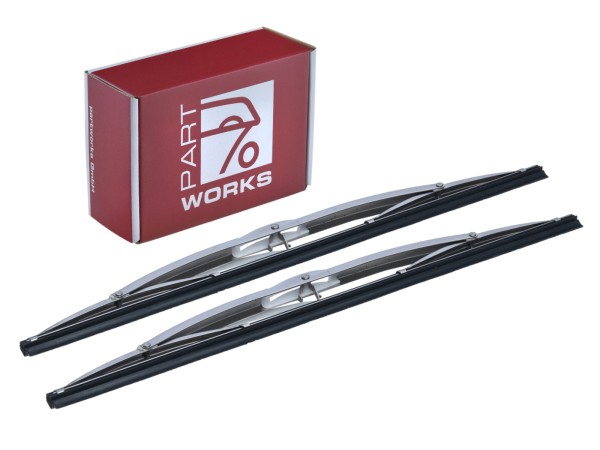 2x lâminas de limpador de pára-brisa para PORSCHE 911 F 912 até -'67 FRONT STAINLESS STEEL