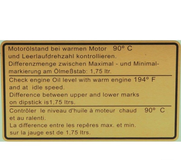 Señal adhesiva nivel aceite motor para PORSCHE 911 G 3.0-3.3 del '81 - pegatina pegatina