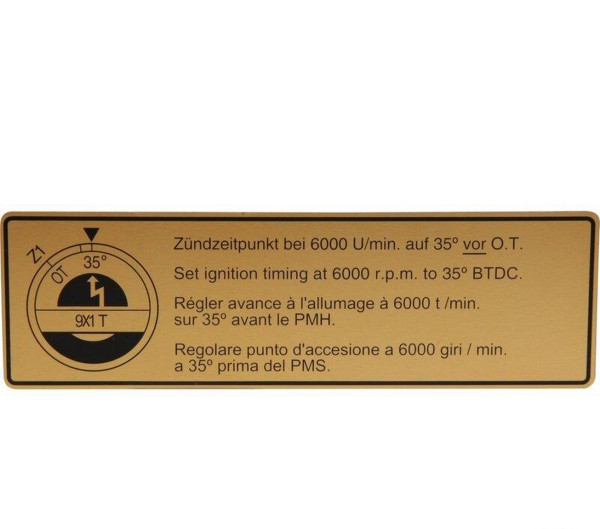 Sticker ontstekingstijdstip voor PORSCHE 911 F 2.2 tot -'71 sticker