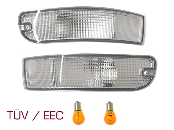 Blinker für PORSCHE 993 Blinkleuchte VORNE KLAR WEIß L+R SET + Glühbirnen