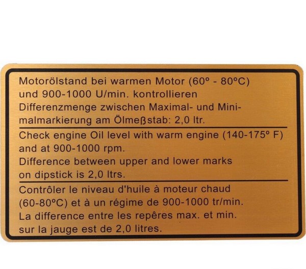 Letrero adhesivo nivel aceite motor para PORSCHE 911 F 2.4 adhesivo adhesivo