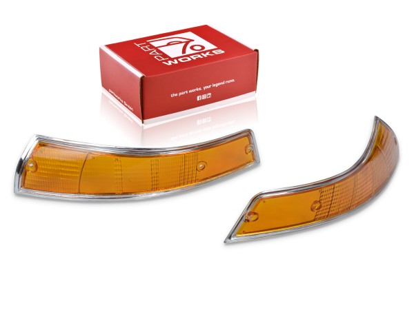 Vetro indicatore per PORSCHE 911 F '69-'73 Indicatori di direzione FRONT ORANGE CHROME L+R