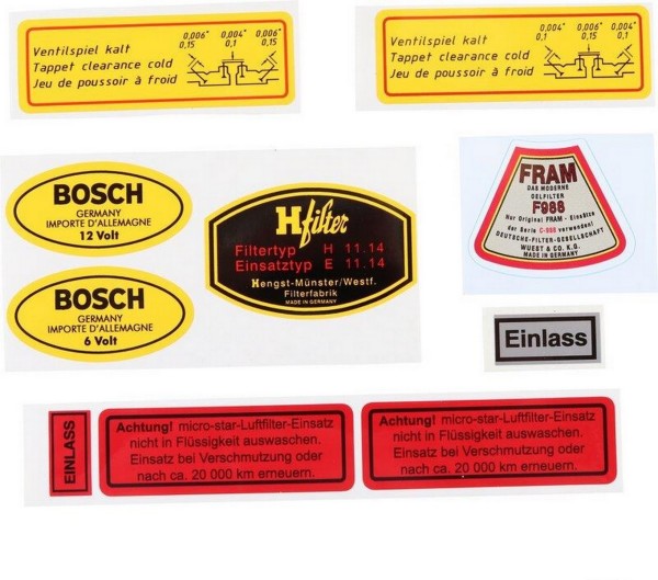 Juego de etiquetas adhesivas compartimento motor para PORSCHE 356 A/B/C 1.5 1.6 stickers stickers