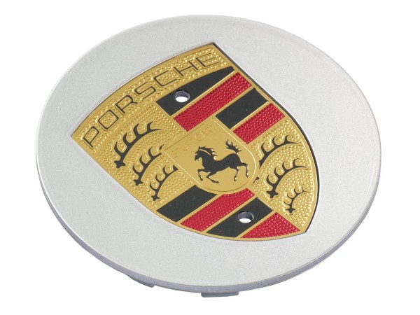 1x wielnaafdop PORSCHE 911 997 Cayenne 9PA 987 ZILVER WAPENSCHILD GEKLEURD CONCAVE