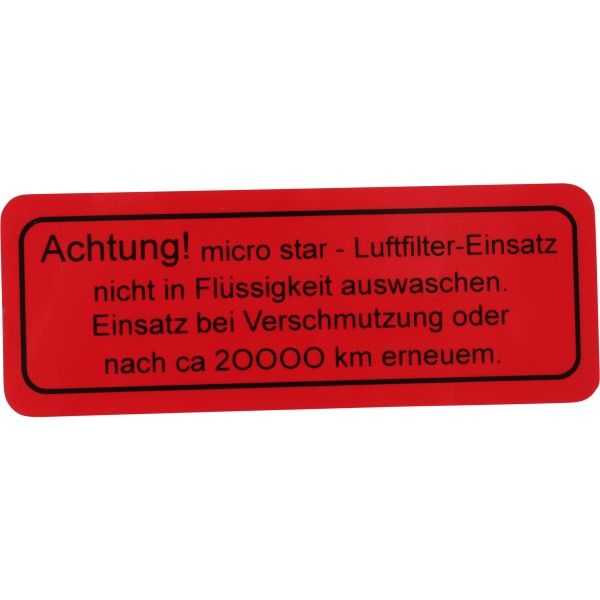 Klebeschild Luftfilter für PORSCHE 356 B/C Aufkleber Sticker Mikro Star