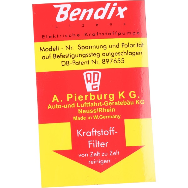 Adhesive sign fuel pump for PORSCHE 911 F sticker Bendix