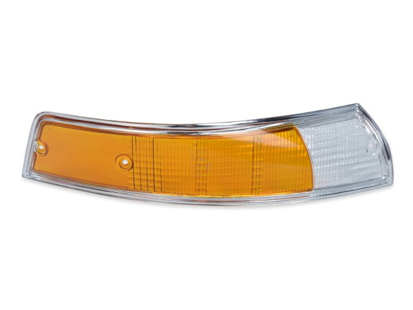 Blinkerglas für PORSCHE 911 F '69-'73 Blinker VORNE ORANGE-WEIß CHROM RECHTS