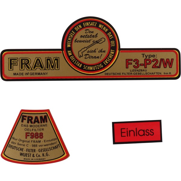 Adhesive label set oil filter for PORSCHE 356 A/B/C sticker frame