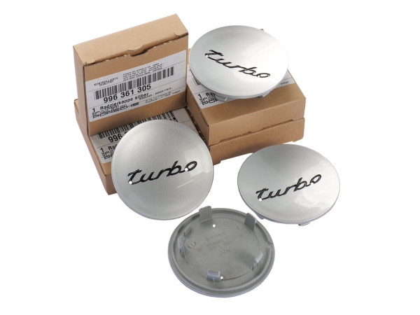 4x wheel hub caps ORIGINAL PORSCHE 911 996 Turbo SILVER CONCAVE