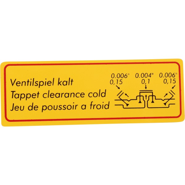 Adhesive sign valve clearance for PORSCHE 356 B/C 912 sticker sticker