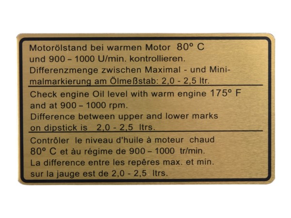 Aufkleber Motorölstand für PORSCHE 911 G '74-'80 SC Sticker