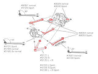 8x Control Arms + Struts + Bushings for PORSCHE 993 Rear Axle STANDARD (Exchange)