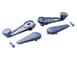 2x manovella per finestrino per PORSCHE 911 fino al -83 NERA + coperchio + viti
