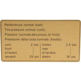 Bandenspanningssticker voor PORSCHE 911 G 924 944