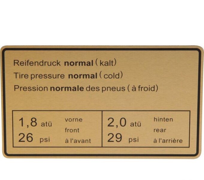 Tire Pressure Adhesive Sticker for PORSCHE 911 F up to -72 914