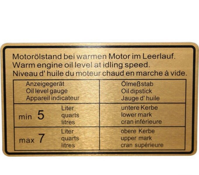 Etichetta adesiva livello olio per PORSCHE 911 F 2.0 2.4...