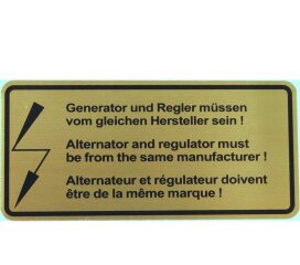 Klebeschild Lichtmaschine für PORSCHE 911 F 912 914...