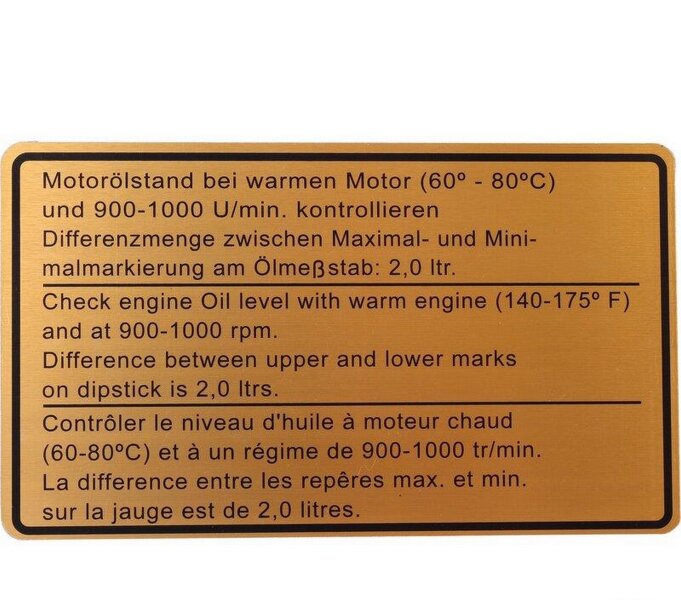 Etichetta adesiva livello olio per PORSCHE 911 F 2.4