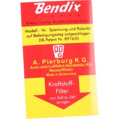 Brandstofpompsticker voor PORSCHE 911 F Bendix