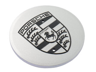 1x Tapacubos ORIGINAL PORSCHE 911 964 993 968 928 PLATA Escudo NEGRO