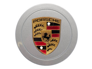 1x Wielnaafkap ORIGINEEL PORSCHE 911 993 ZILVERkleurig embleem