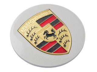 1x Wielnaafdop PORSCHE 911 964 993 944 968 928 METAAL ZILVEREN CREST GEKLEURD