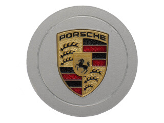 1x Calota Central Original Porsche 911 964 em Metal Prateado com Bras&atilde;o Colorido