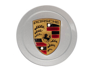 1x Tapacubos ORIGINAL PORSCHE 911 993 966 986 PLATA, Escudo, C&Oacute;NCAVO DE COLOR