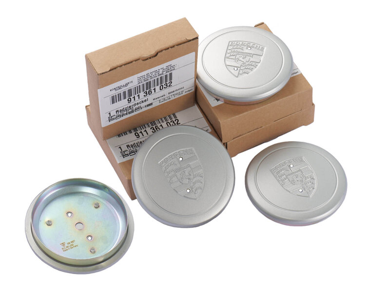 4 Coprimozzi ORIGINALI PORSCHE 911 F/G 70-83 METAL SILVER...