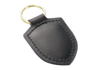 Original Porsche metal crest keyring, black leather
