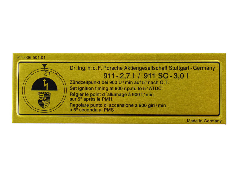 Adhesive sticker Ignition timing ORIGINAL PORSCHE 911 G...