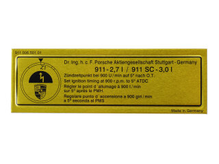 Adhesive sticker Ignition timing ORIGINAL PORSCHE 911 G...