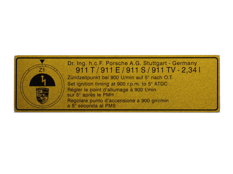 Sticker Ontstekingstijdstip ORIGINELE PORSCHE 911 F 72-73