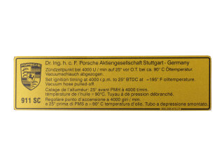 Klebeschild Zündzeitpunkt ORIGINAL PORSCHE 911 G 3.0...