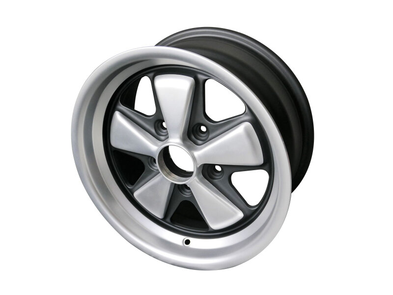 Jante de liga leve 7x15 ET23.3 para PORSCHE 356 C 911 F G 914-6 944 Fuchs PRETO/PRATA